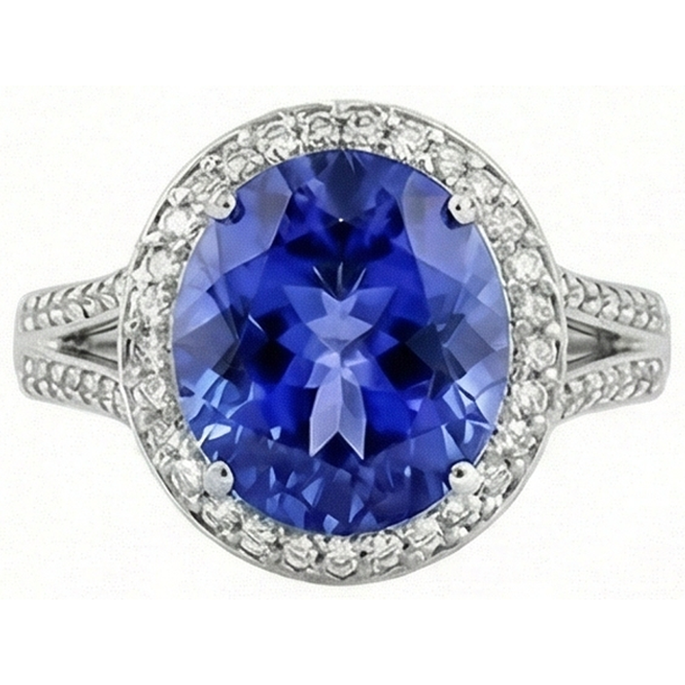 4.50 Carats Tanzanite Natural Earth Mined Diamond Ring Oval Halo Setting