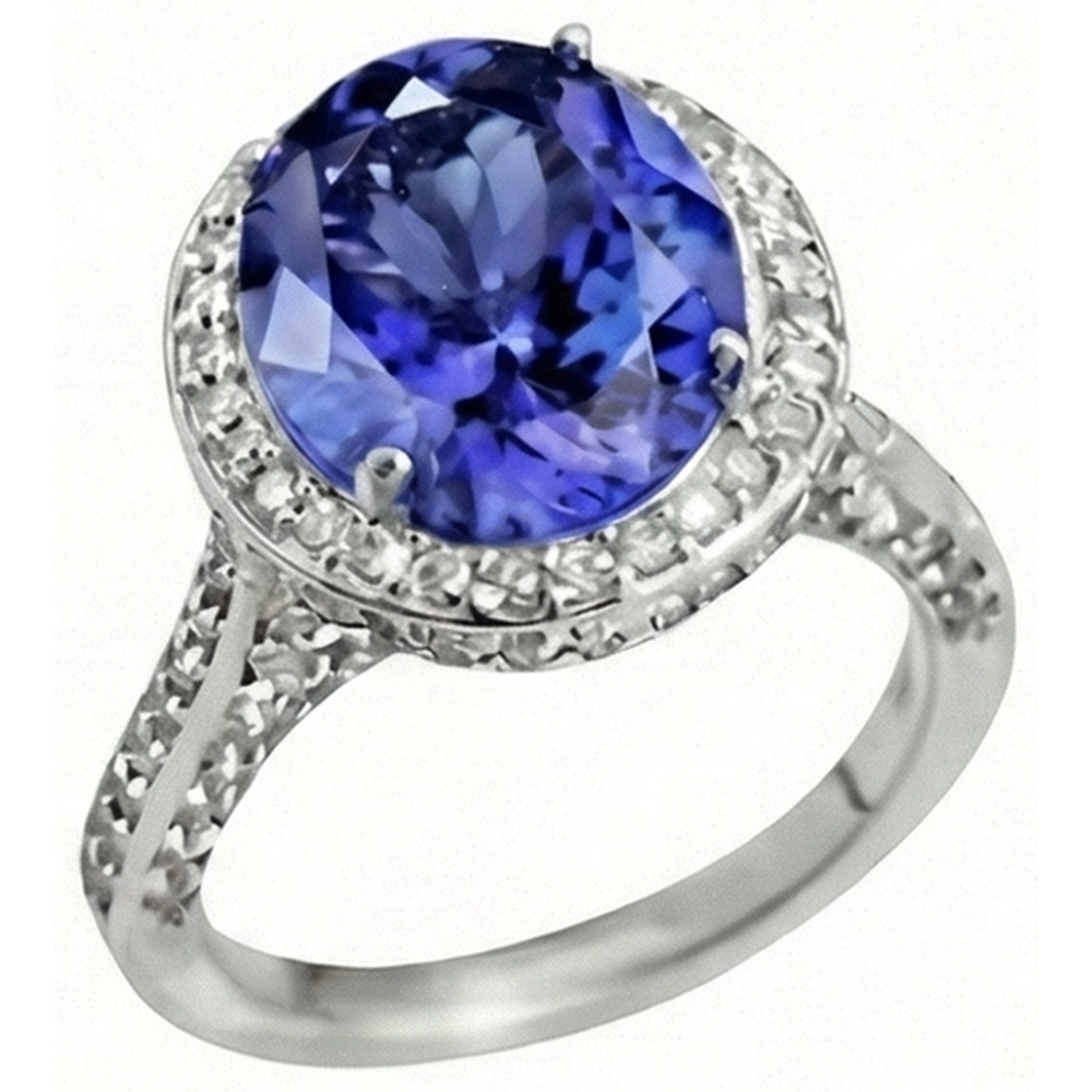 4.50 Carats Tanzanite Natural Earth Mined Diamond Ring Oval Halo Setting