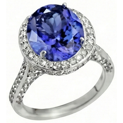 4.50 Carats Tanzanite Natural Earth Mined Diamond Ring Oval Halo Setting