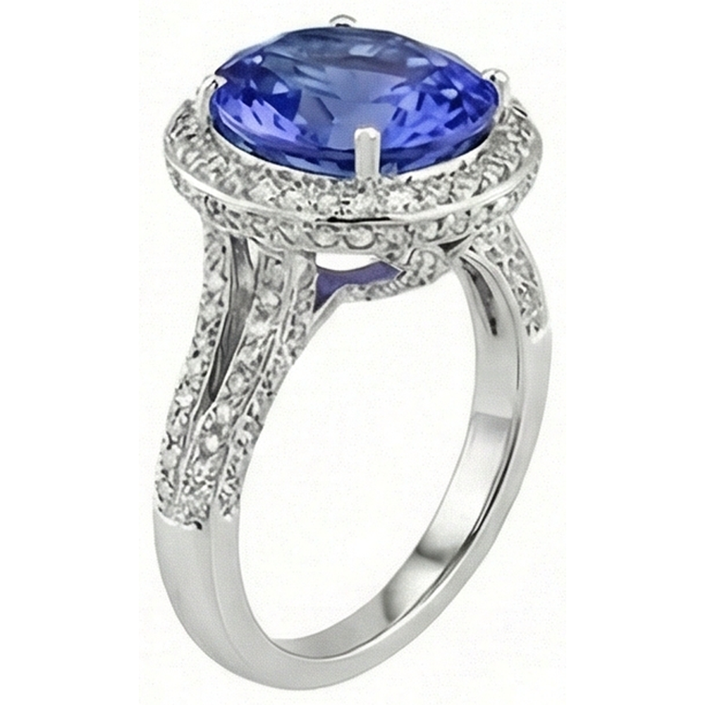 4.50 Carats Tanzanite Natural Earth Mined Diamond Ring Oval Halo Setting