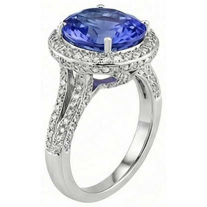 4.50 Carats Tanzanite Natural Earth Mined Diamond Ring Oval Halo Setting