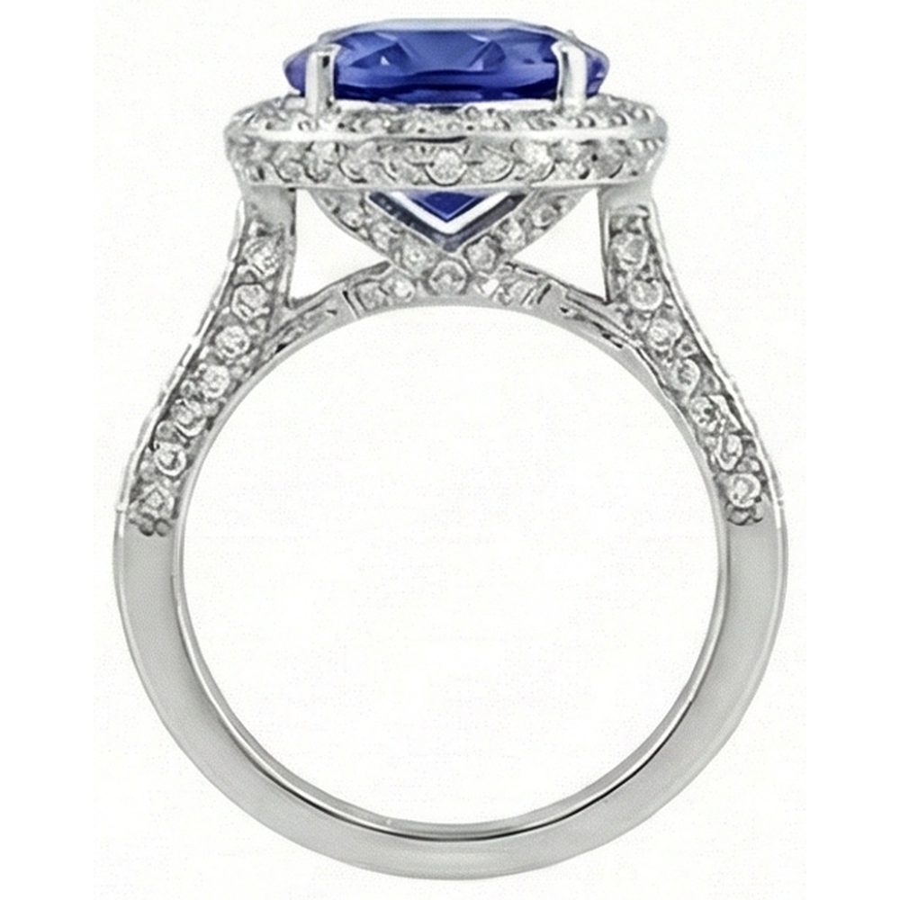 4.50 Carats Tanzanite Natural Earth Mined Diamond Ring Oval Halo Setting