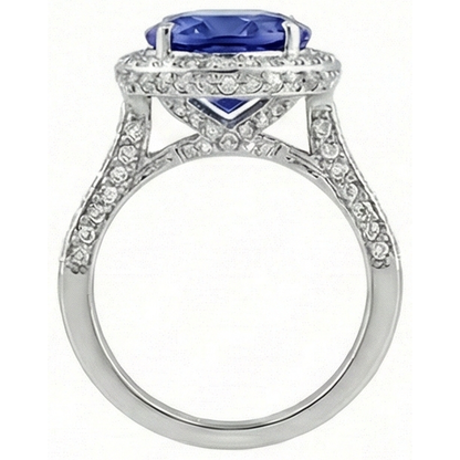 4.50 Carats Tanzanite Natural Earth Mined Diamond Ring Oval Halo Setting