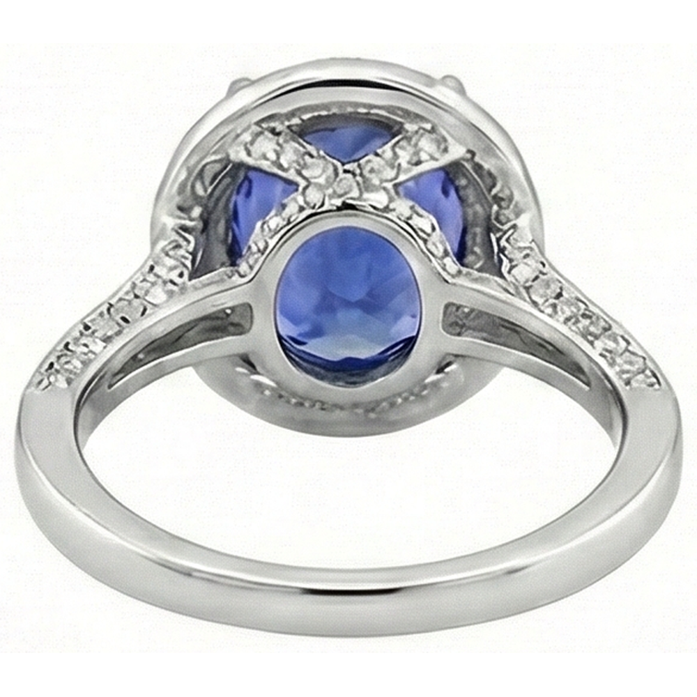 4.50 Carats Tanzanite Natural Earth Mined Diamond Ring Oval Halo Setting
