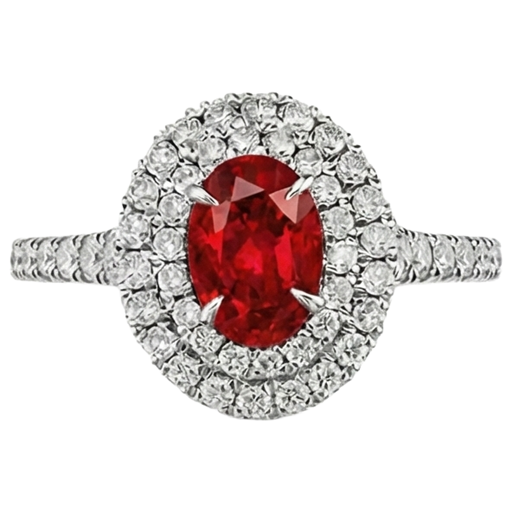 4.50 Ct Double Halo Ruby And Natural Earth Mined Diamonds Ring Gold White 14K