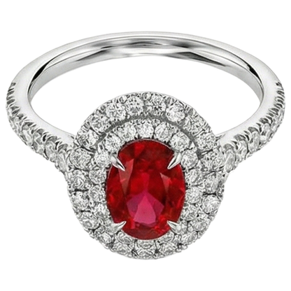 4.50 Ct Double Halo Ruby And Natural Earth Mined Diamonds Ring Gold White 14K