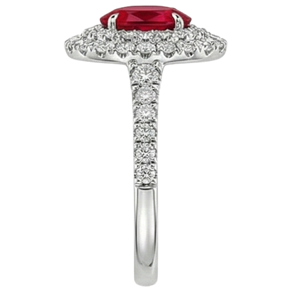 4.50 Ct Double Halo Ruby And Natural Earth Mined Diamonds Ring Gold White 14K