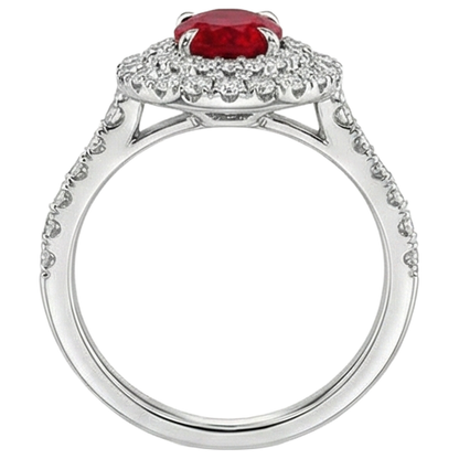 4.50 Ct Double Halo Ruby And Natural Earth Mined Diamonds Ring Gold White 14K