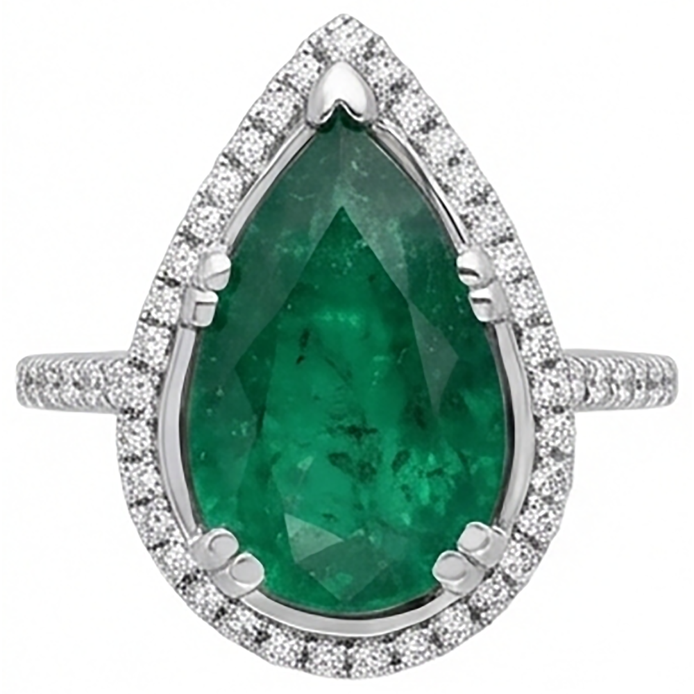 4.50 Ct Green Emerald Gemstone And Natural Earth Mined Diamond Engagement Ring
