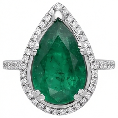 4.50 Ct Green Emerald Gemstone And Natural Earth Mined Diamond Engagement Ring