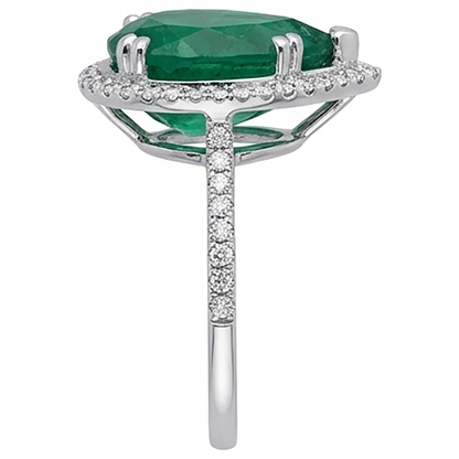 4.50 Ct Green Emerald Gemstone And Natural Earth Mined Diamond Engagement Ring