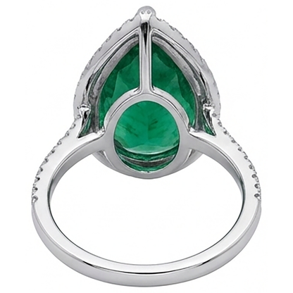4.50 Ct Green Emerald Gemstone And Natural Earth Mined Diamond Engagement Ring