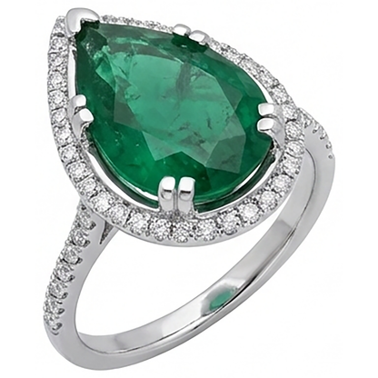 4.50 Ct Green Emerald Gemstone And Natural Earth Mined Diamond Engagement Ring