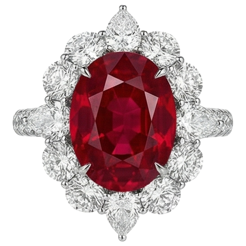 4.50 Ct Oval Ruby With Round Natural Earth Mined Diamonds Ring White Gold 14K