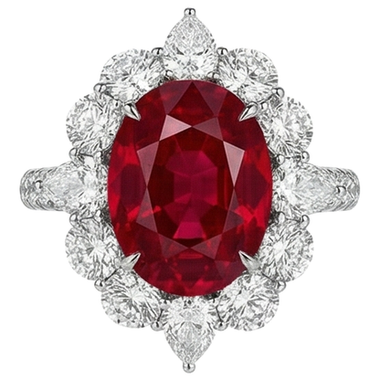 4.50 Ct Oval Ruby With Round Natural Earth Mined Diamonds Ring White Gold 14K