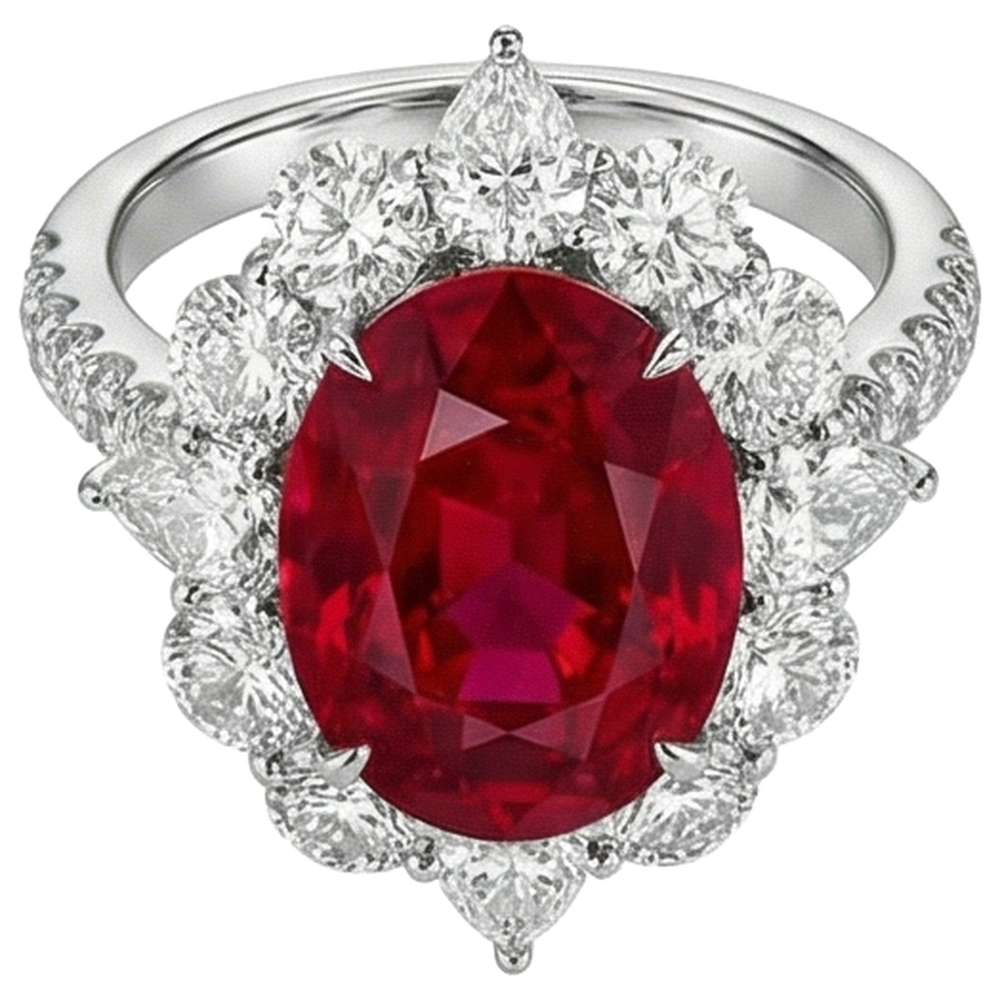4.50 Ct Oval Ruby With Round Natural Earth Mined Diamonds Ring White Gold 14K