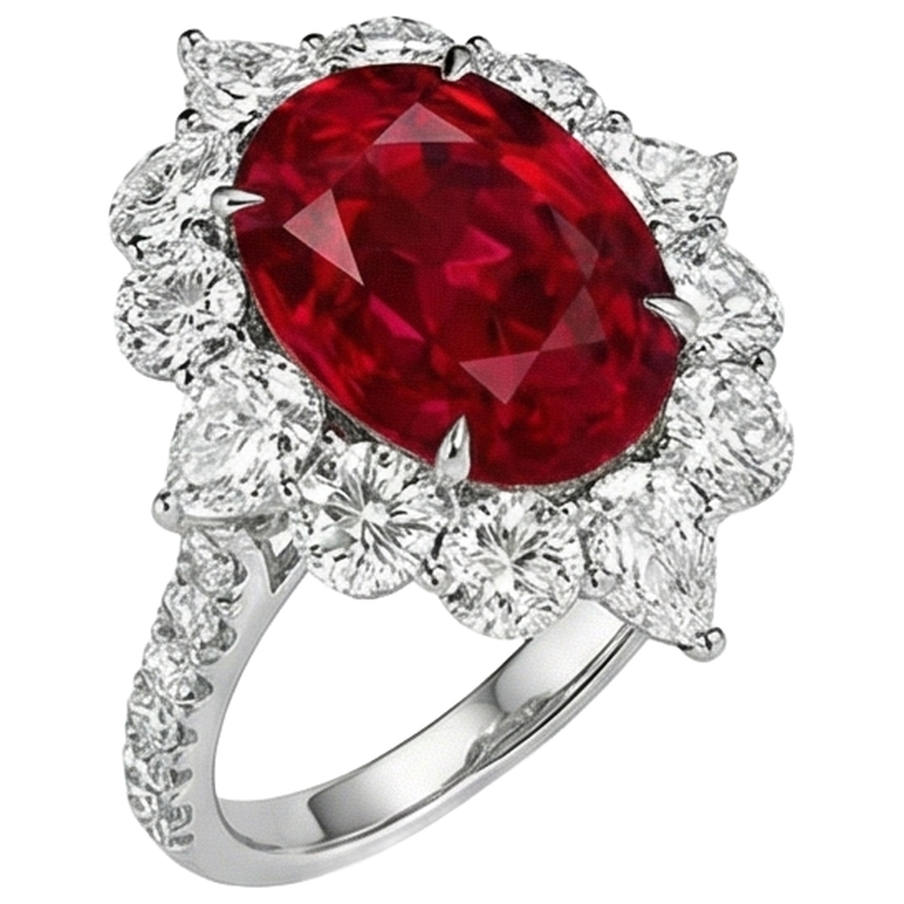 4.50 Ct Oval Ruby With Round Natural Earth Mined Diamonds Ring White Gold 14K