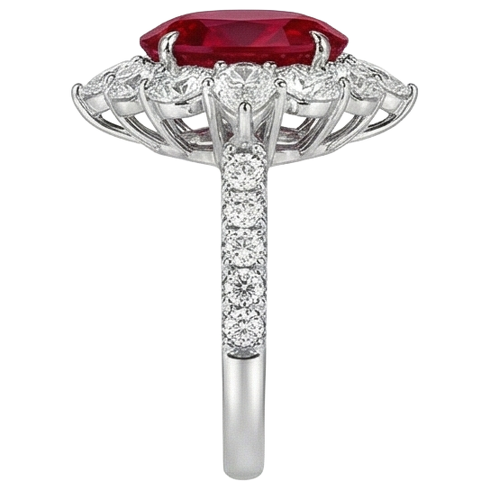 4.50 Ct Oval Ruby With Round Natural Earth Mined Diamonds Ring White Gold 14K