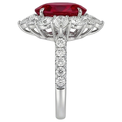 4.50 Ct Oval Ruby With Round Natural Earth Mined Diamonds Ring White Gold 14K