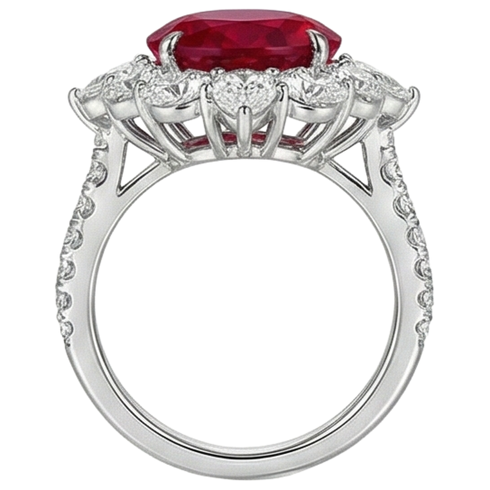 4.50 Ct Oval Ruby With Round Natural Earth Mined Diamonds Ring White Gold 14K