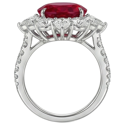 4.50 Ct Oval Ruby With Round Natural Earth Mined Diamonds Ring White Gold 14K
