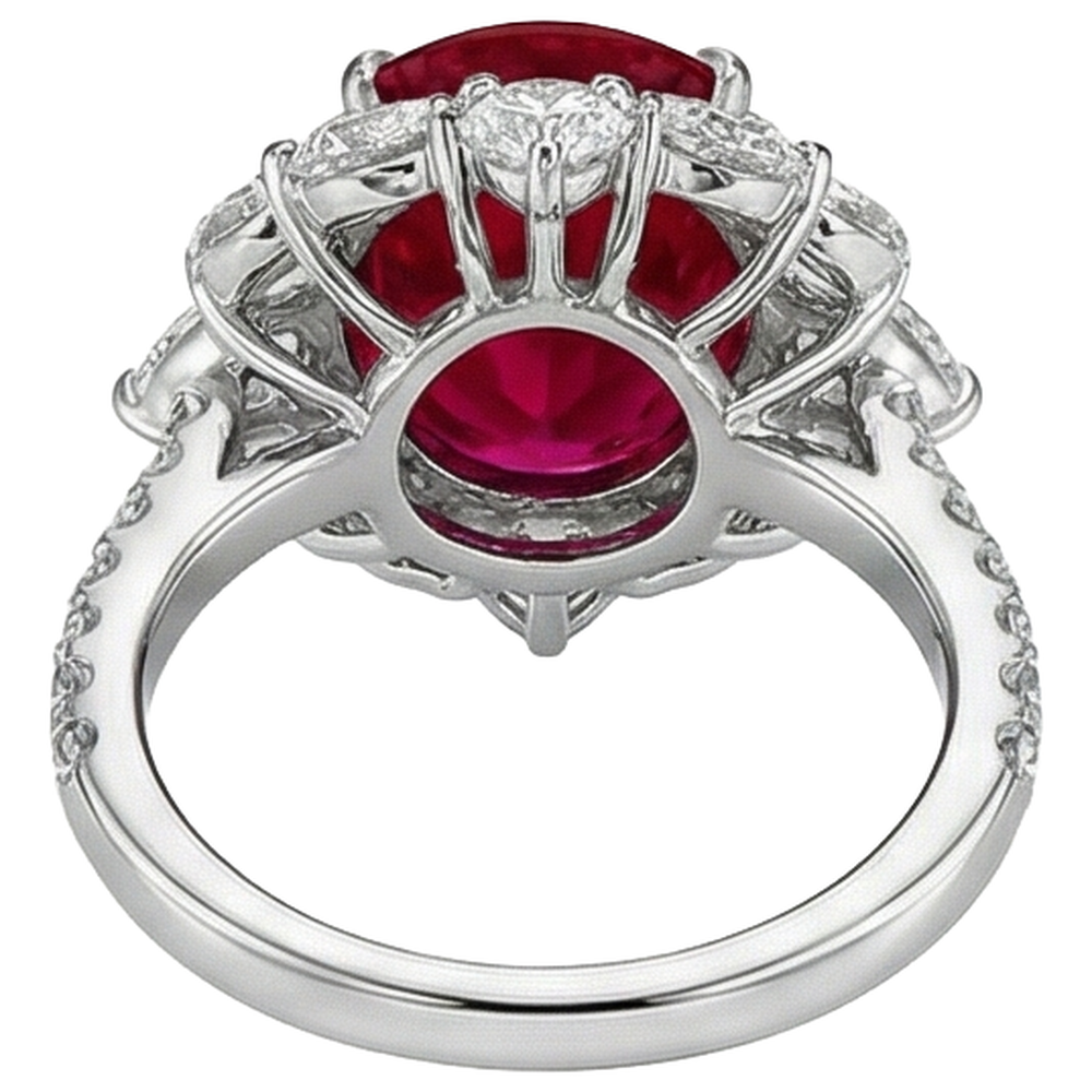 4.50 Ct Oval Ruby With Round Natural Earth Mined Diamonds Ring White Gold 14K