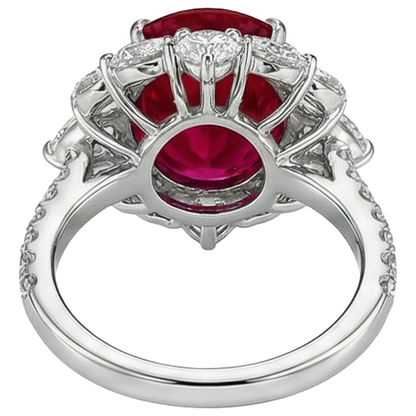 4.50 Ct Oval Ruby With Round Natural Earth Mined Diamonds Ring White Gold 14K