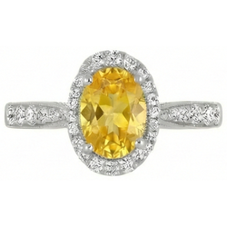 4.50 Ct Oval Yellow Sapphire And Round Natural Earth Mined Diamonds Ring White Gold 14K
