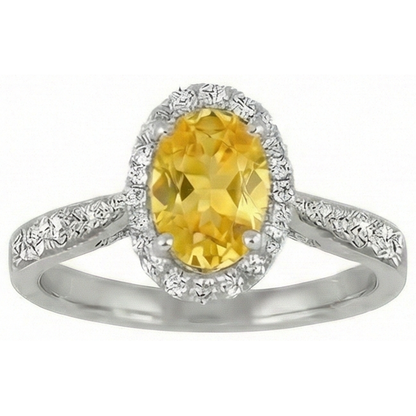 4.50 Ct Oval Yellow Sapphire And Round Natural Earth Mined Diamonds Ring White Gold 14K