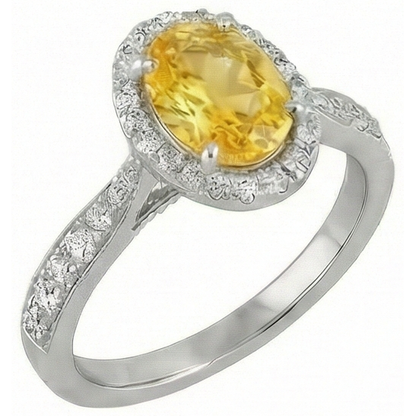 4.50 Ct Oval Yellow Sapphire And Round Natural Earth Mined Diamonds Ring White Gold 14K