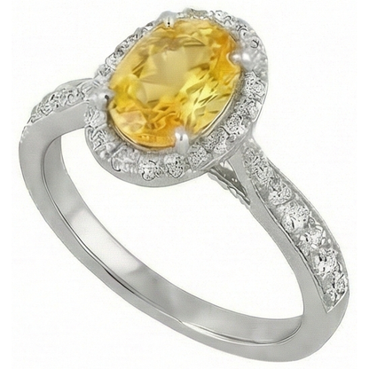 4.50 Ct Oval Yellow Sapphire And Round Natural Earth Mined Diamonds Ring White Gold 14K
