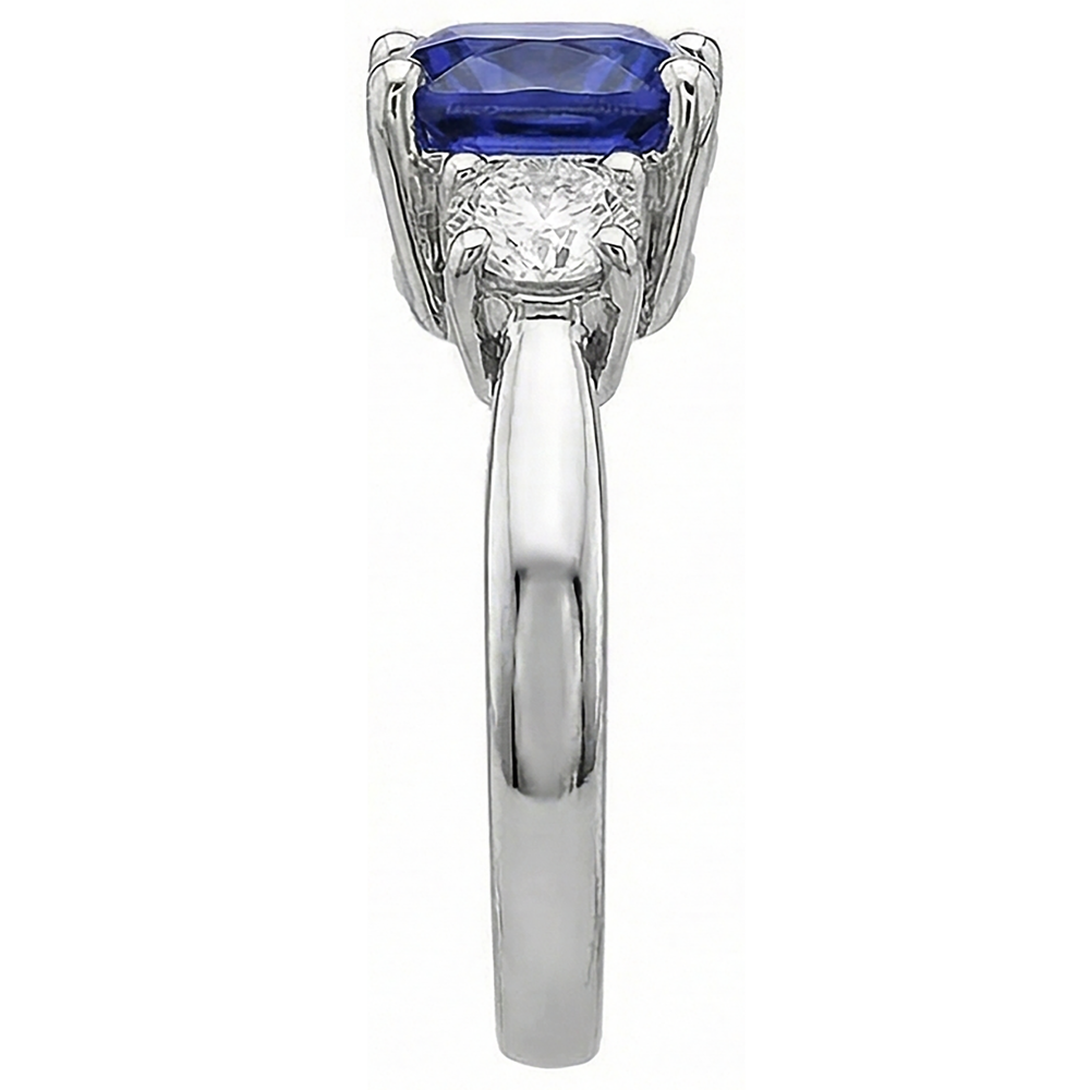 4.51 Carat Cushion Tanzanite & Round Natural Earth Mined Diamonds Three Stone Ring White Gold 14K