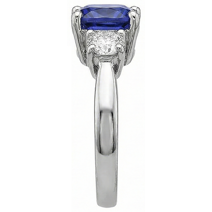 4.51 Carat Cushion Tanzanite & Round Natural Earth Mined Diamonds Three Stone Ring White Gold 14K