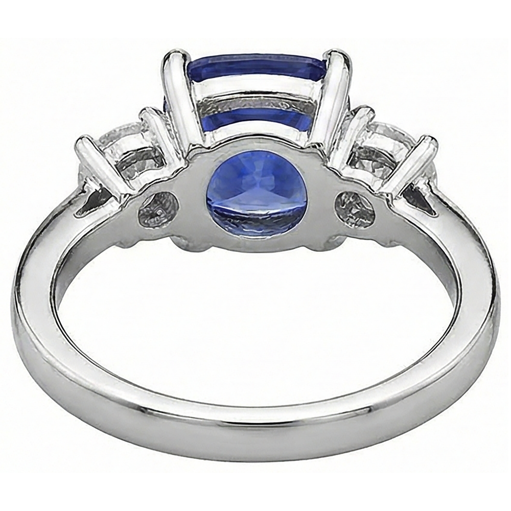 4.51 Carat Cushion Tanzanite & Round Natural Earth Mined Diamonds Three Stone Ring White Gold 14K