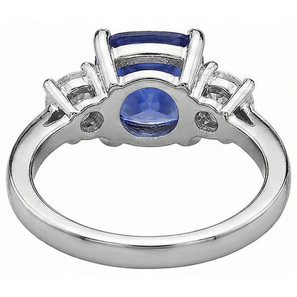 4.51 Carat Cushion Tanzanite & Round Natural Earth Mined Diamonds Three Stone Ring White Gold 14K