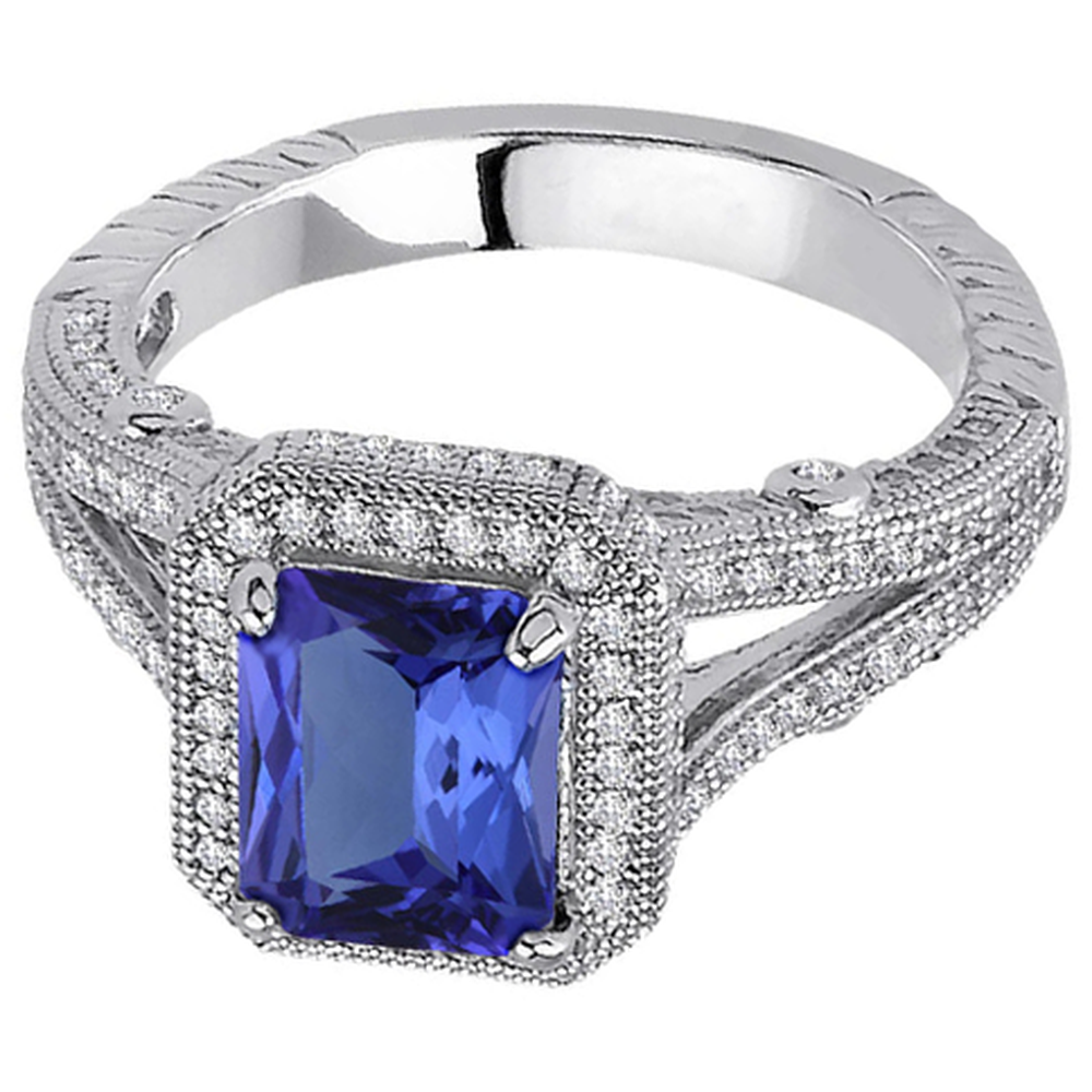 4.51 Carats Natural Earth Mined Diamonds Tanzanite Antique Style Ring Gold White