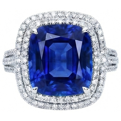 4.51 Ct Cushion Ceylon Blue Sapphire And Round Natural Earth Mined Diamond Engagement Ring