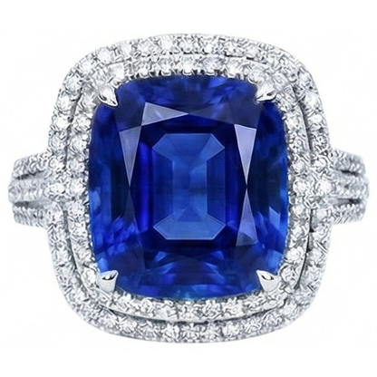 4.51 Ct Cushion Ceylon Blue Sapphire And Round Natural Earth Mined Diamond Engagement Ring