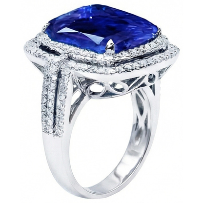 4.51 Ct Cushion Ceylon Blue Sapphire And Round Natural Earth Mined Diamond Engagement Ring