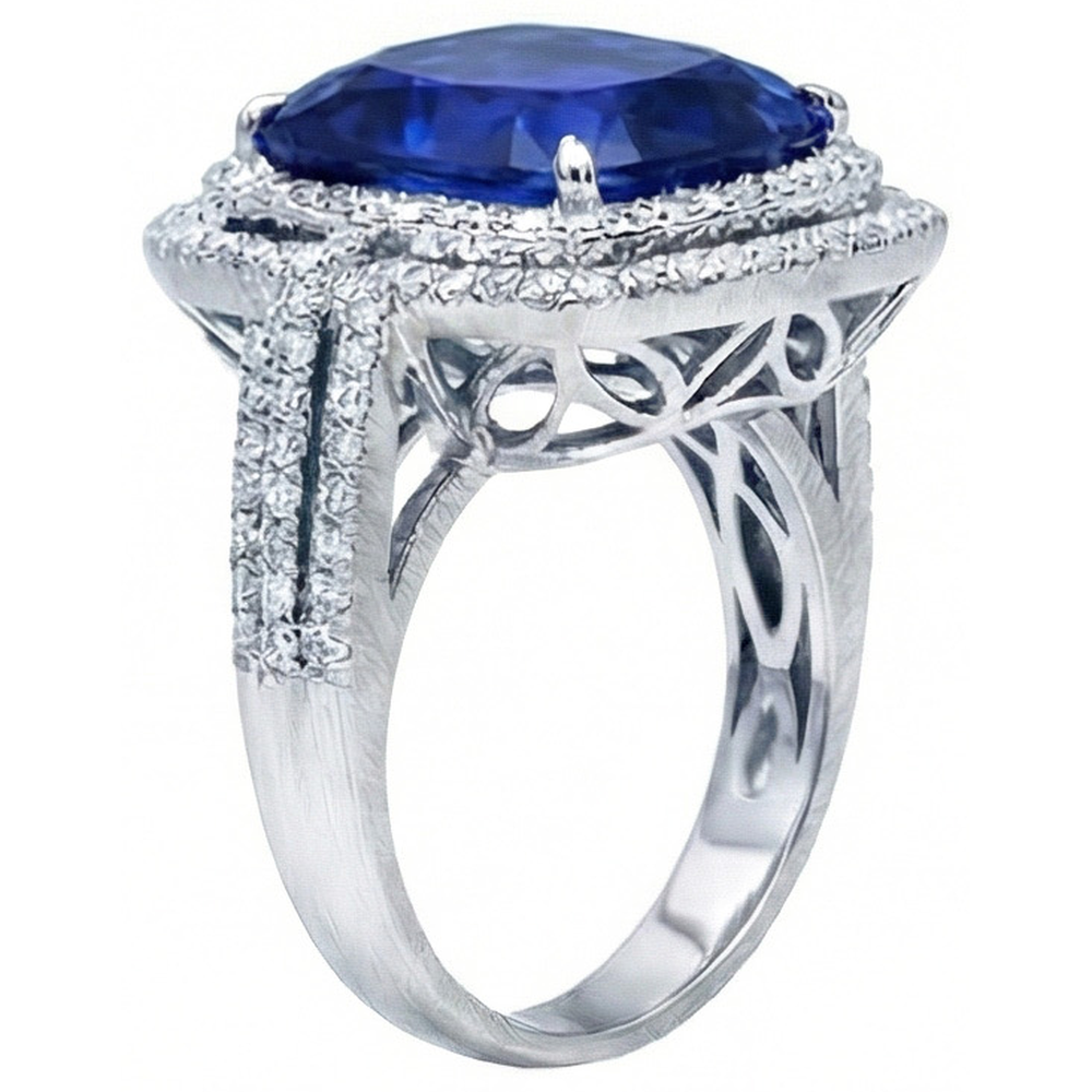 4.51 Ct Cushion Ceylon Blue Sapphire And Round Natural Earth Mined Diamond Engagement Ring
