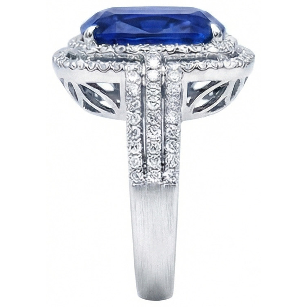 4.51 Ct Cushion Ceylon Blue Sapphire And Round Natural Earth Mined Diamond Engagement Ring
