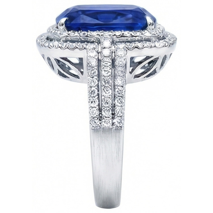 4.51 Ct Cushion Ceylon Blue Sapphire And Round Natural Earth Mined Diamond Engagement Ring