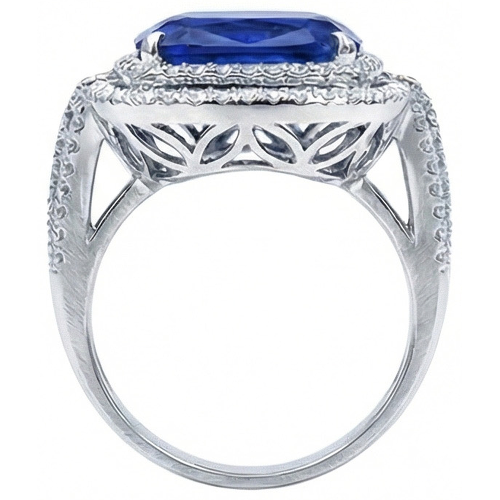 4.51 Ct Cushion Ceylon Blue Sapphire And Round Natural Earth Mined Diamond Engagement Ring