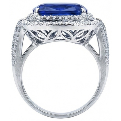 4.51 Ct Cushion Ceylon Blue Sapphire And Round Natural Earth Mined Diamond Engagement Ring