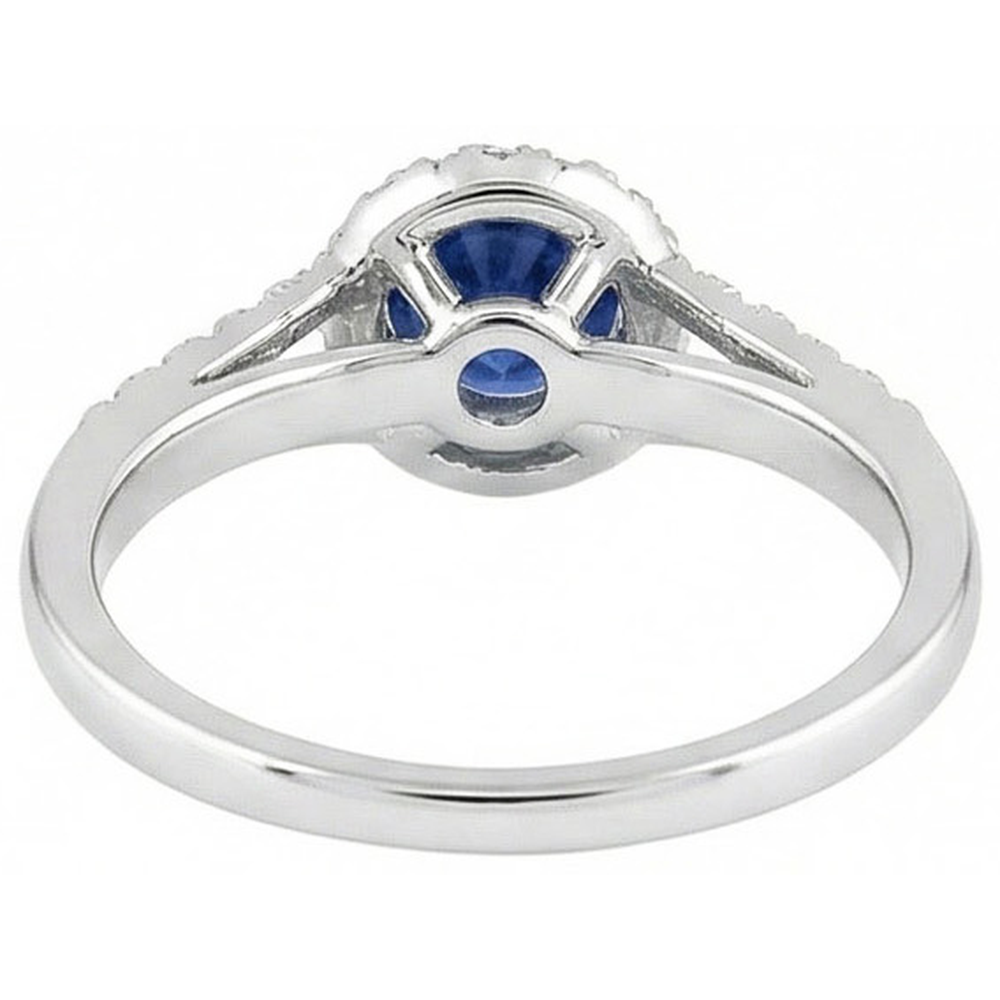 4.51 Ct Round Ceylon Sapphire And Natural Earth Mined Diamonds Ring White Gold 14K
