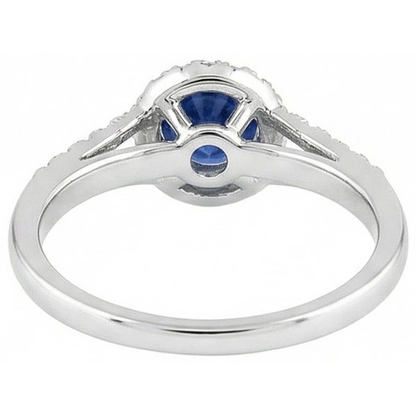 4.51 Ct Round Ceylon Sapphire And Natural Earth Mined Diamonds Ring White Gold 14K