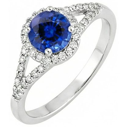 4.51 Ct Round Ceylon Sapphire And Natural Earth Mined Diamonds Ring White Gold 14K