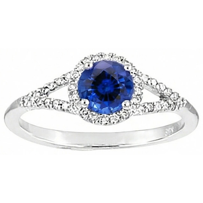 4.51 Ct Round Ceylon Sapphire And Natural Earth Mined Diamonds Ring White Gold 14K