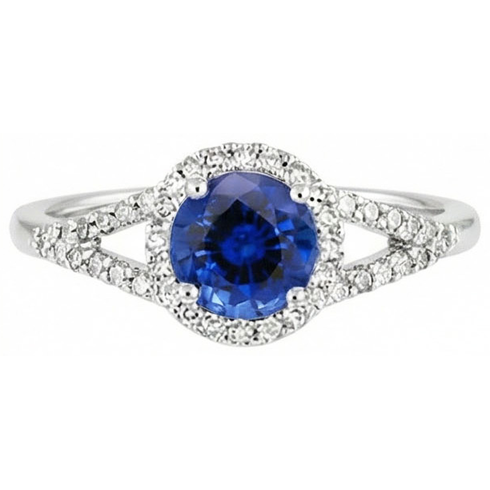 4.51 Ct Round Ceylon Sapphire And Natural Earth Mined Diamonds Ring White Gold 14K