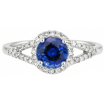 4.51 Ct Round Ceylon Sapphire And Natural Earth Mined Diamonds Ring White Gold 14K